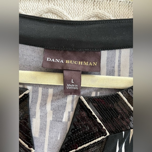 Dana Buchman Elegant Mixed Black Sequin Neckline 3/4 Sleeve Women’s Size Large - Picture 14 of 16